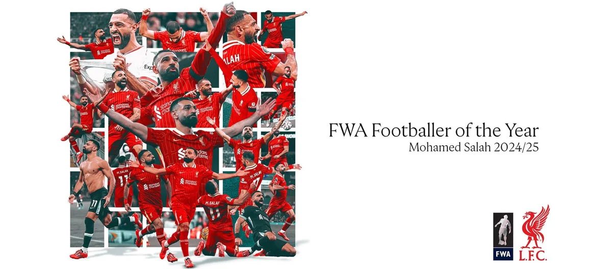 Cầu thủ chạy cánh phải của Liverpool, Mohamed Salah, được Hiệp hội các nhà báo bóng đá (FWA) vinh danh là Cầu thủ xuất sắc nhất năm.